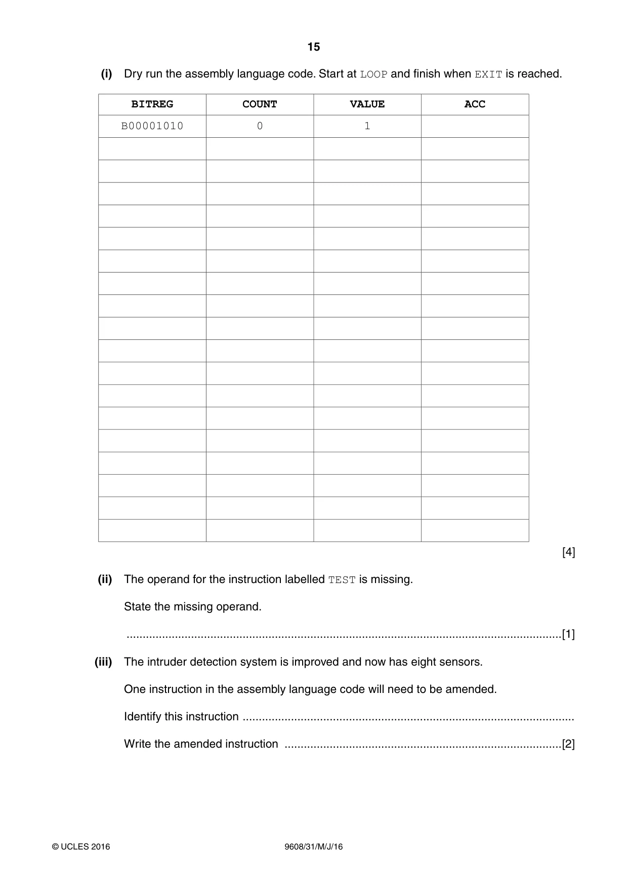 Cambridge A Level Computer Science 9608 2016 May/June Paper 3 · Variant 1 question paper, page 15 of 16