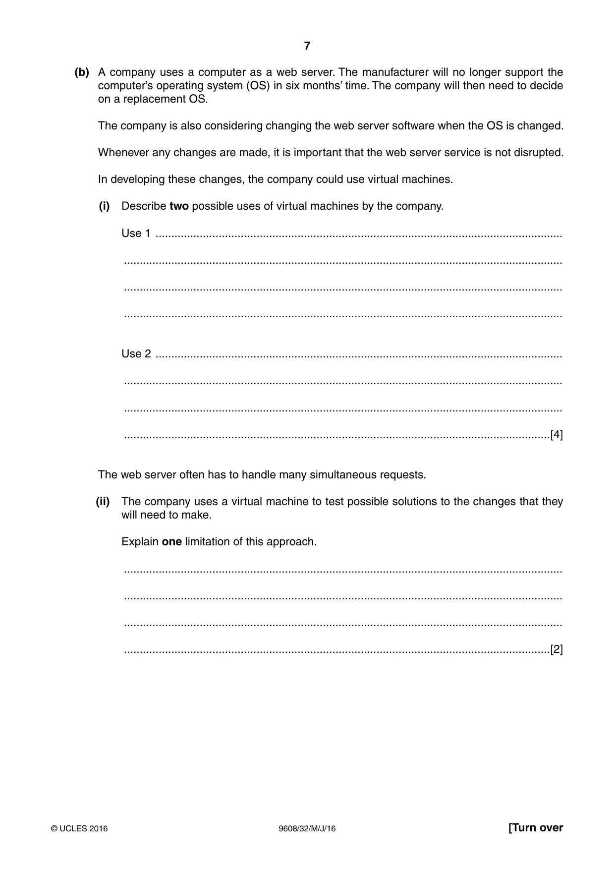 Cambridge A Level Computer Science 9608 2016 May/June Paper 3 · Variant 2 question paper, page 7 of 16