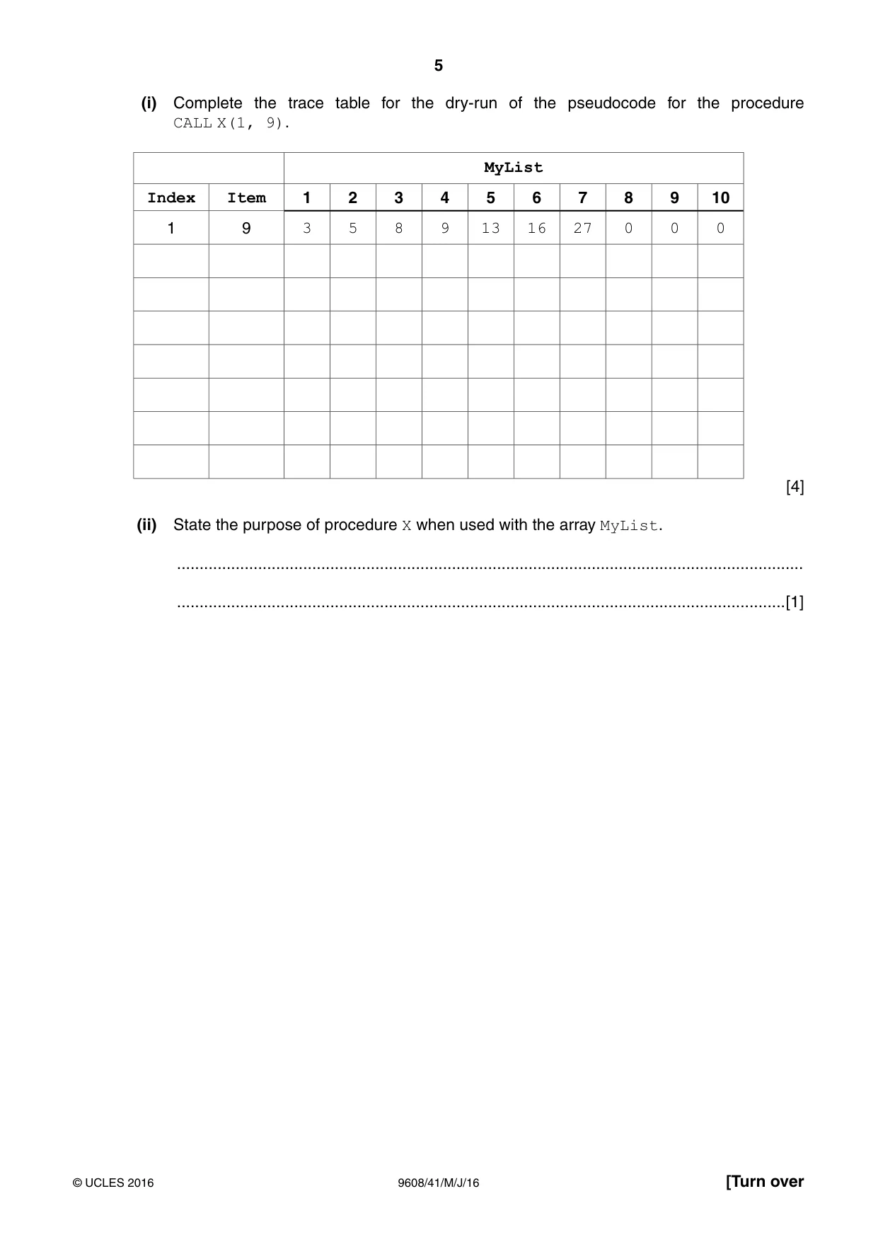 Cambridge A Level Computer Science 9608 2016 May/June Paper 4 · Variant 1 question paper, page 5 of 20
