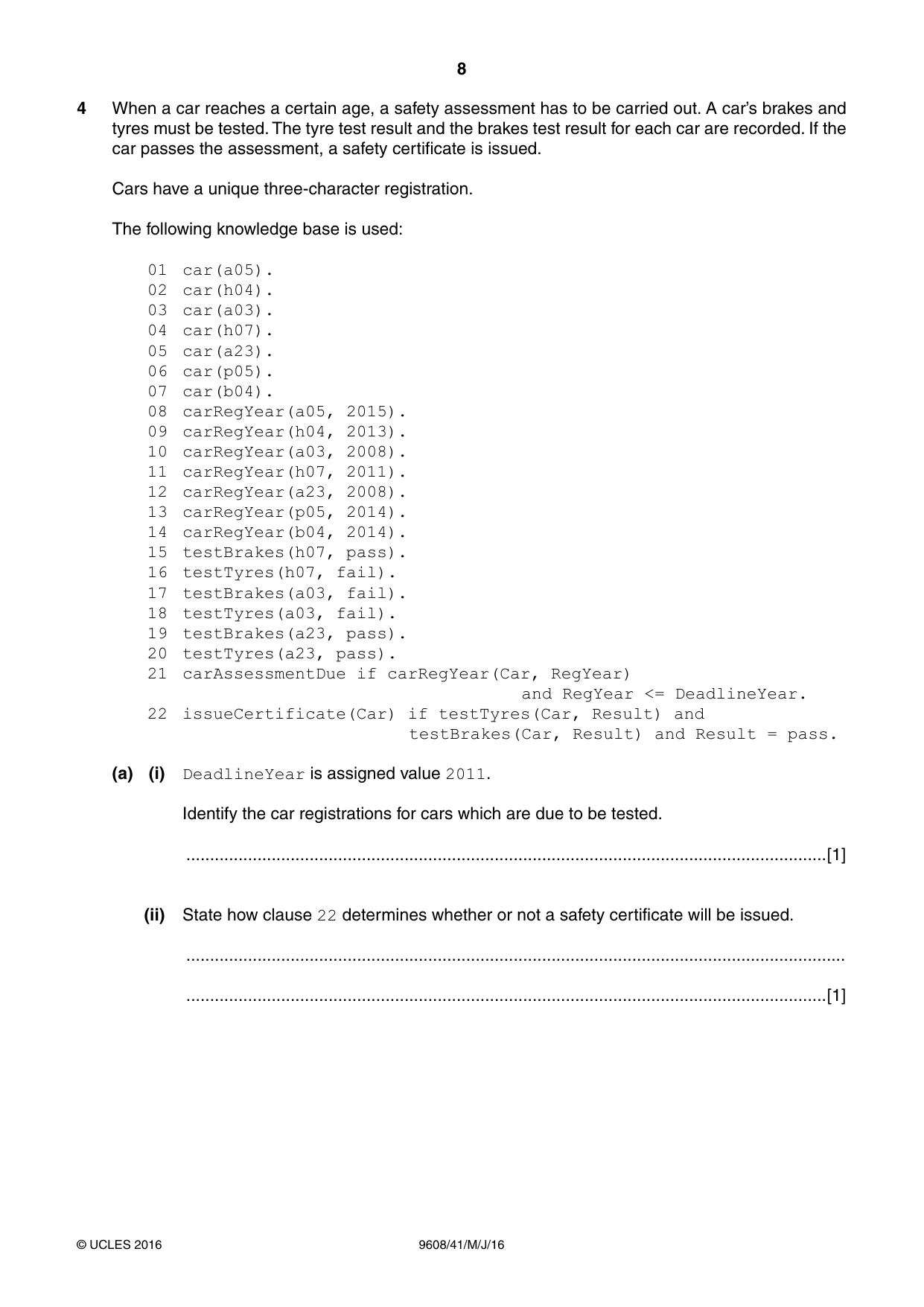 Cambridge A Level Computer Science 9608 2016 May/June Paper 4 · Variant 1 question paper, page 8 of 20