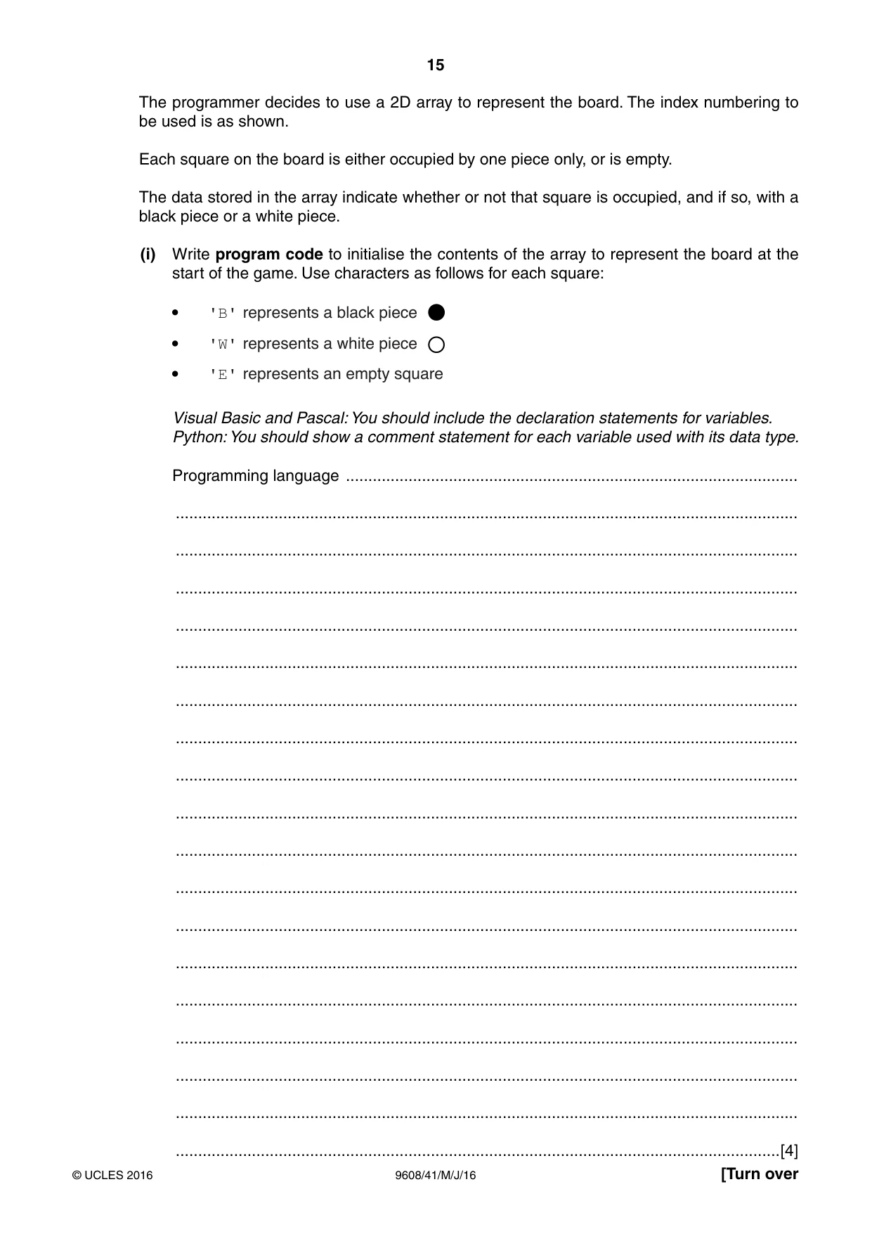 Cambridge A Level Computer Science 9608 2016 May/June Paper 4 · Variant 1 question paper, page 15 of 20