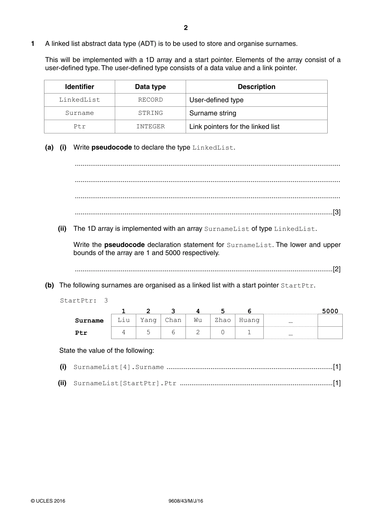 Cambridge A Level Computer Science 9608 2016 May/June Paper 4 · Variant 3 question paper, page 2 of 20