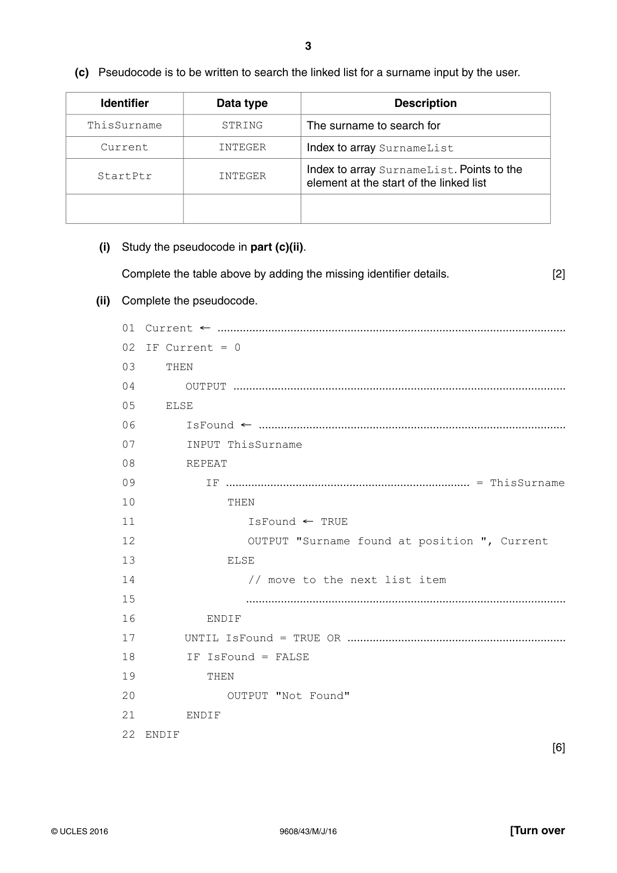 Cambridge A Level Computer Science 9608 2016 May/June Paper 4 · Variant 3 question paper, page 3 of 20