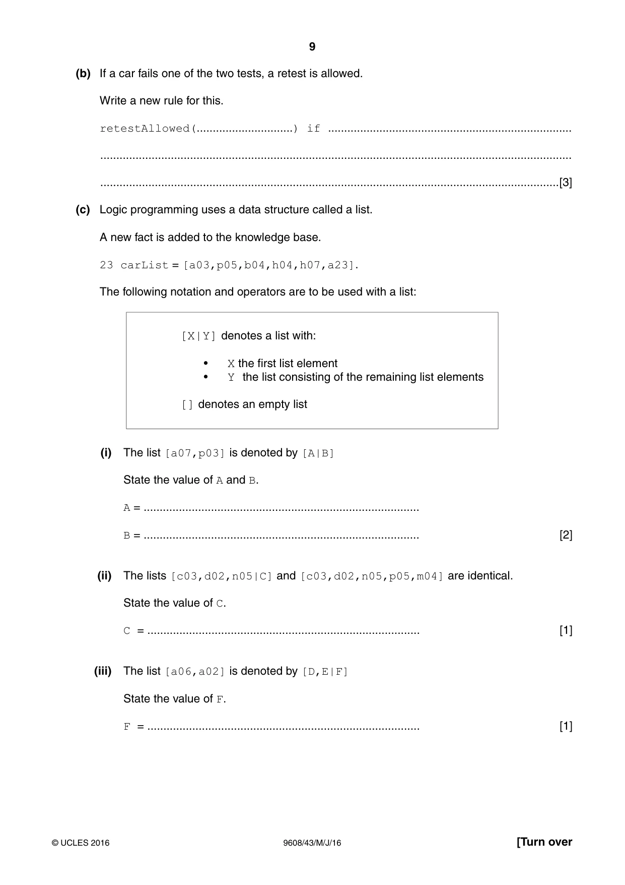 Cambridge A Level Computer Science 9608 2016 May/June Paper 4 · Variant 3 question paper, page 9 of 20