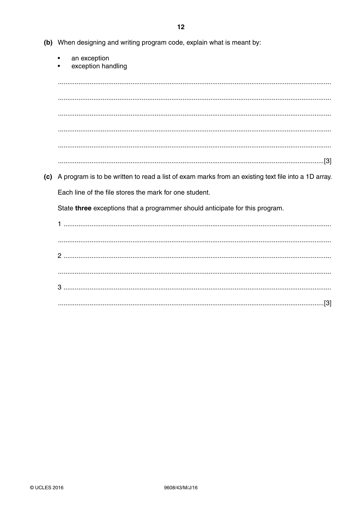 Cambridge A Level Computer Science 9608 2016 May/June Paper 4 · Variant 3 question paper, page 12 of 20