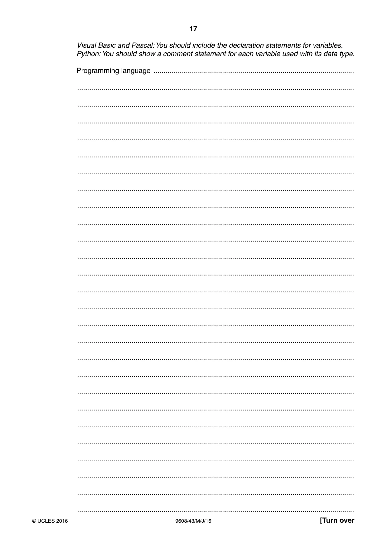 Cambridge A Level Computer Science 9608 2016 May/June Paper 4 · Variant 3 question paper, page 17 of 20