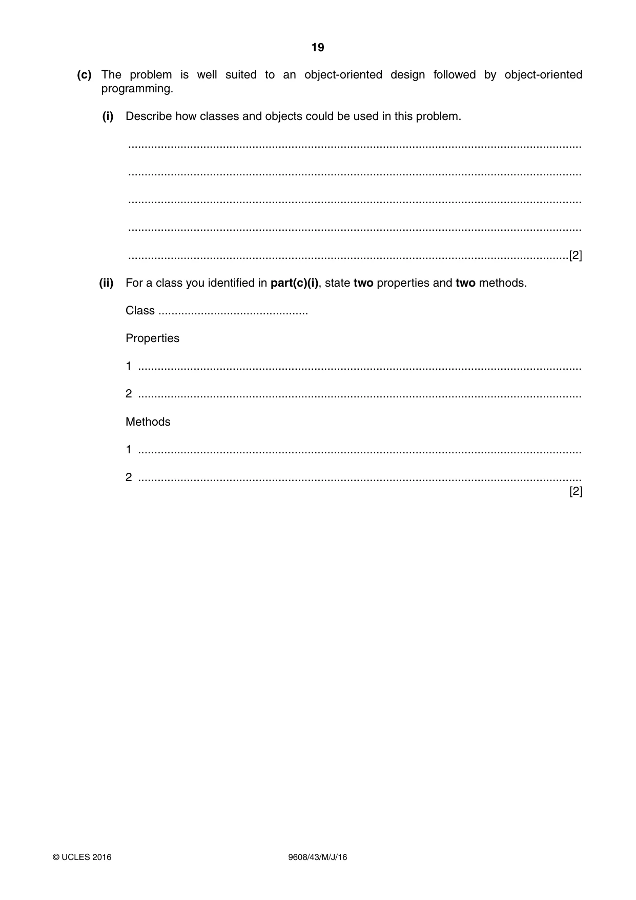 Cambridge A Level Computer Science 9608 2016 May/June Paper 4 · Variant 3 question paper, page 19 of 20