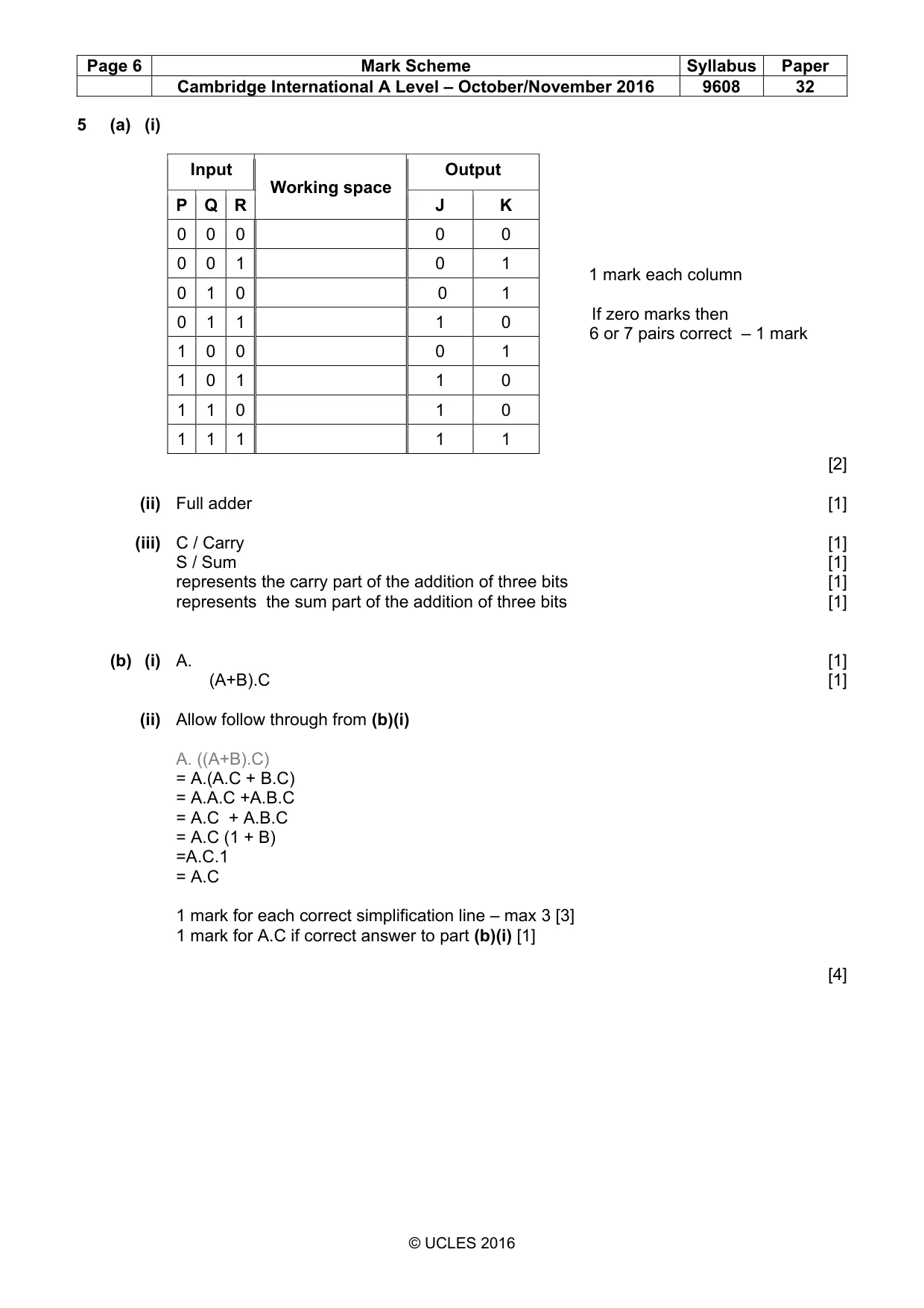 Mark scheme, page 6 of 7