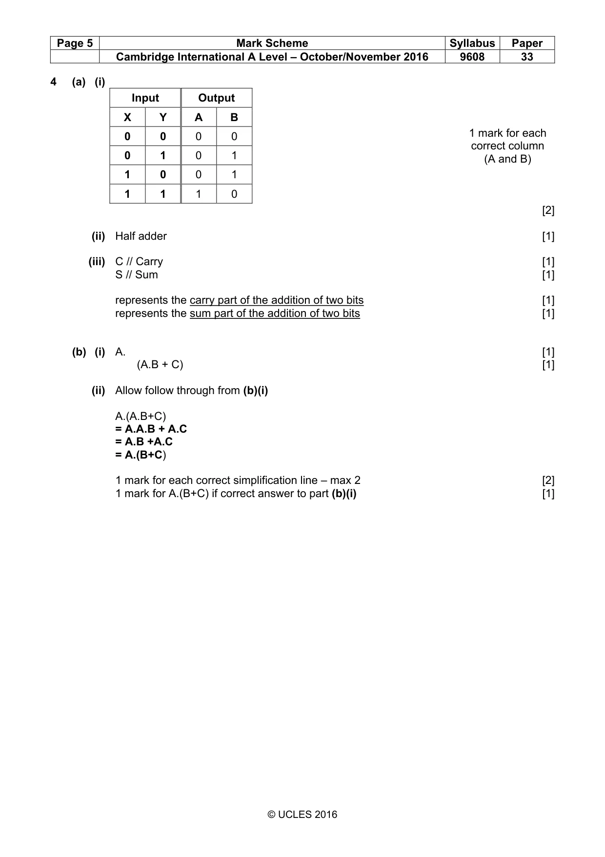 Mark scheme, page 5 of 7