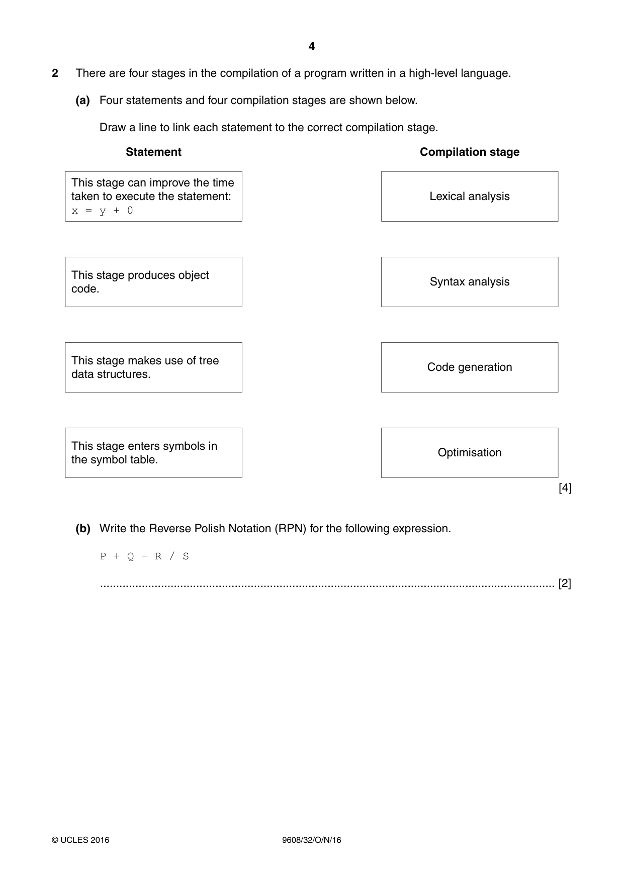 Cambridge A Level Computer Science 9608 2016 Oct/Nov Paper 3 · Variant 2 question paper, page 4 of 12