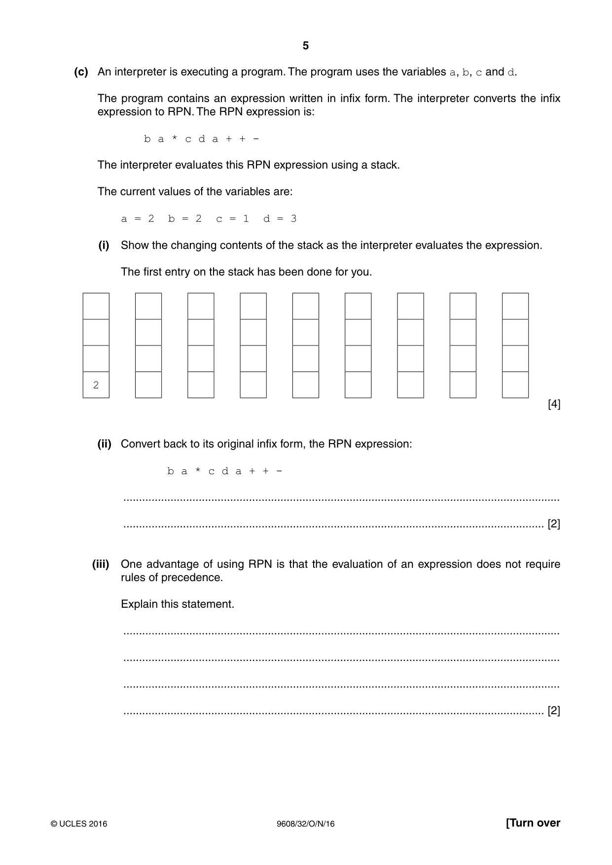 Cambridge A Level Computer Science 9608 2016 Oct/Nov Paper 3 · Variant 2 question paper, page 5 of 12