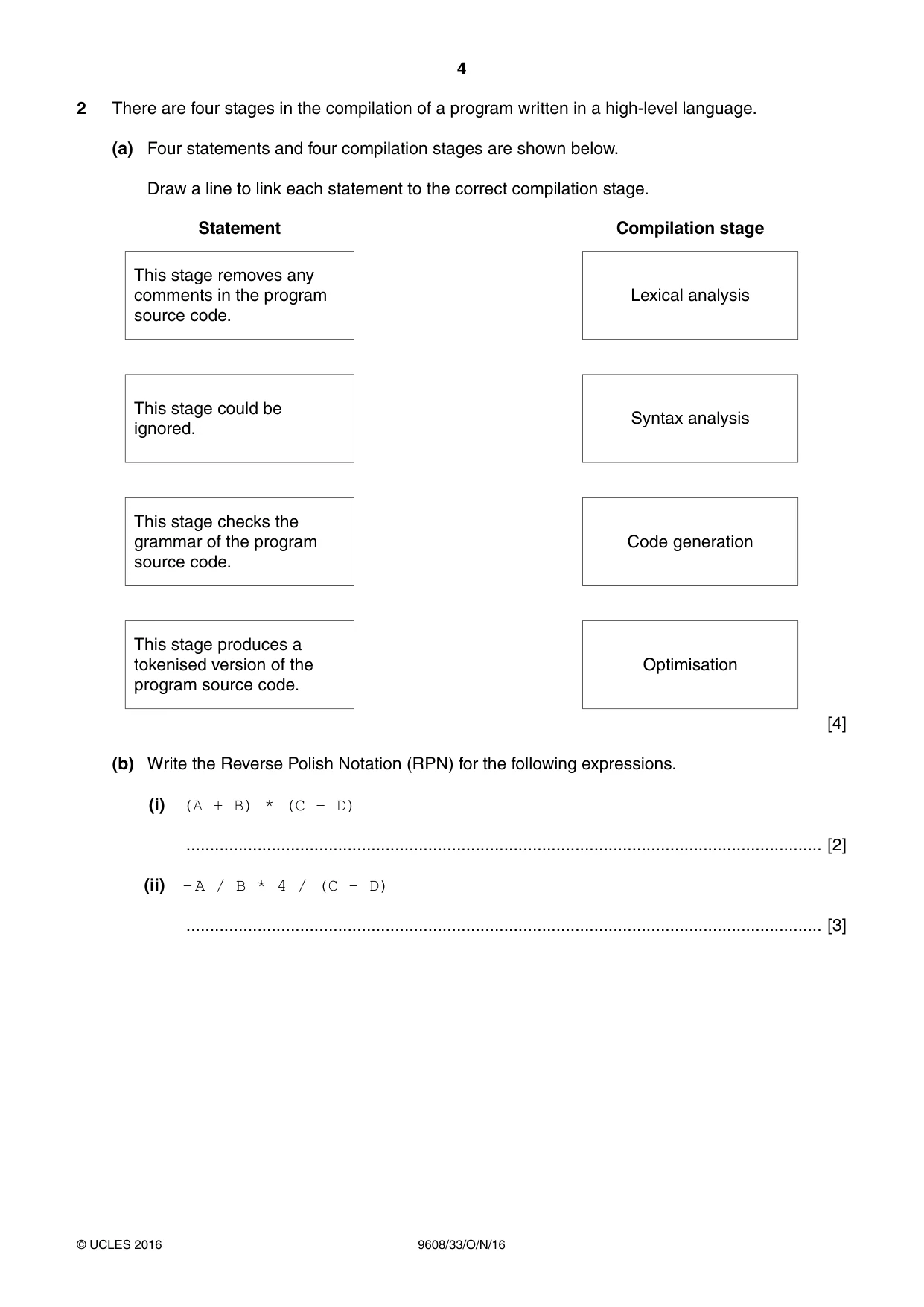 Cambridge A Level Computer Science 9608 2016 Oct/Nov Paper 3 · Variant 3 question paper, page 4 of 12