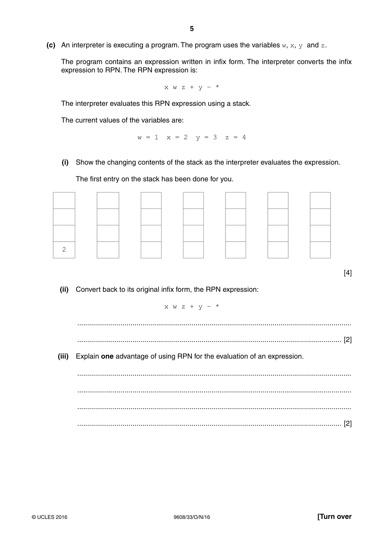Cambridge A Level Computer Science 9608 2016 Oct/Nov Paper 3 · Variant 3 question paper, page 5 of 12