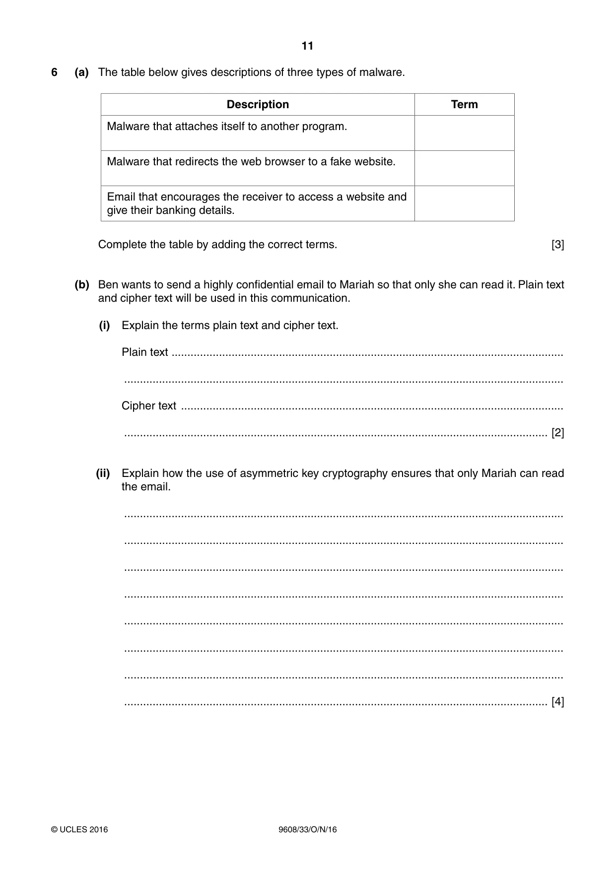 Cambridge A Level Computer Science 9608 2016 Oct/Nov Paper 3 · Variant 3 question paper, page 11 of 12