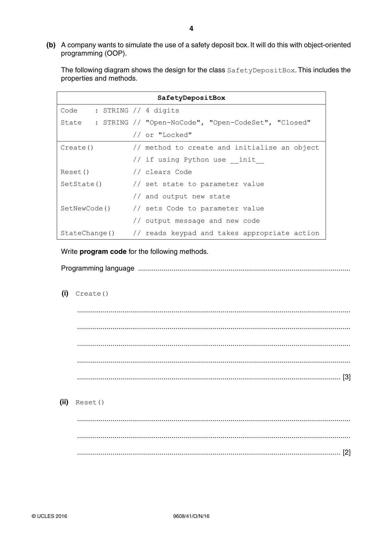Cambridge A Level Computer Science 9608 2016 Oct/Nov Paper 4 · Variant 1 question paper, page 4 of 16