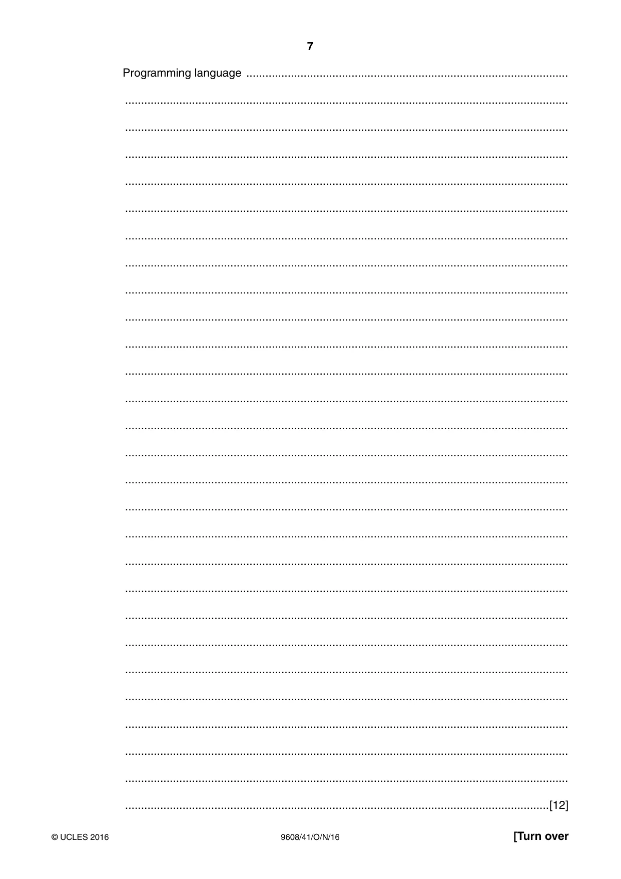 Cambridge A Level Computer Science 9608 2016 Oct/Nov Paper 4 · Variant 1 question paper, page 7 of 16