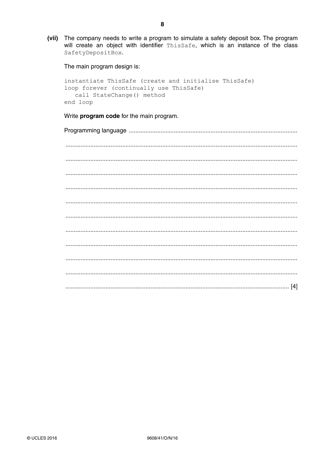 Cambridge A Level Computer Science 9608 2016 Oct/Nov Paper 4 · Variant 1 question paper, page 8 of 16