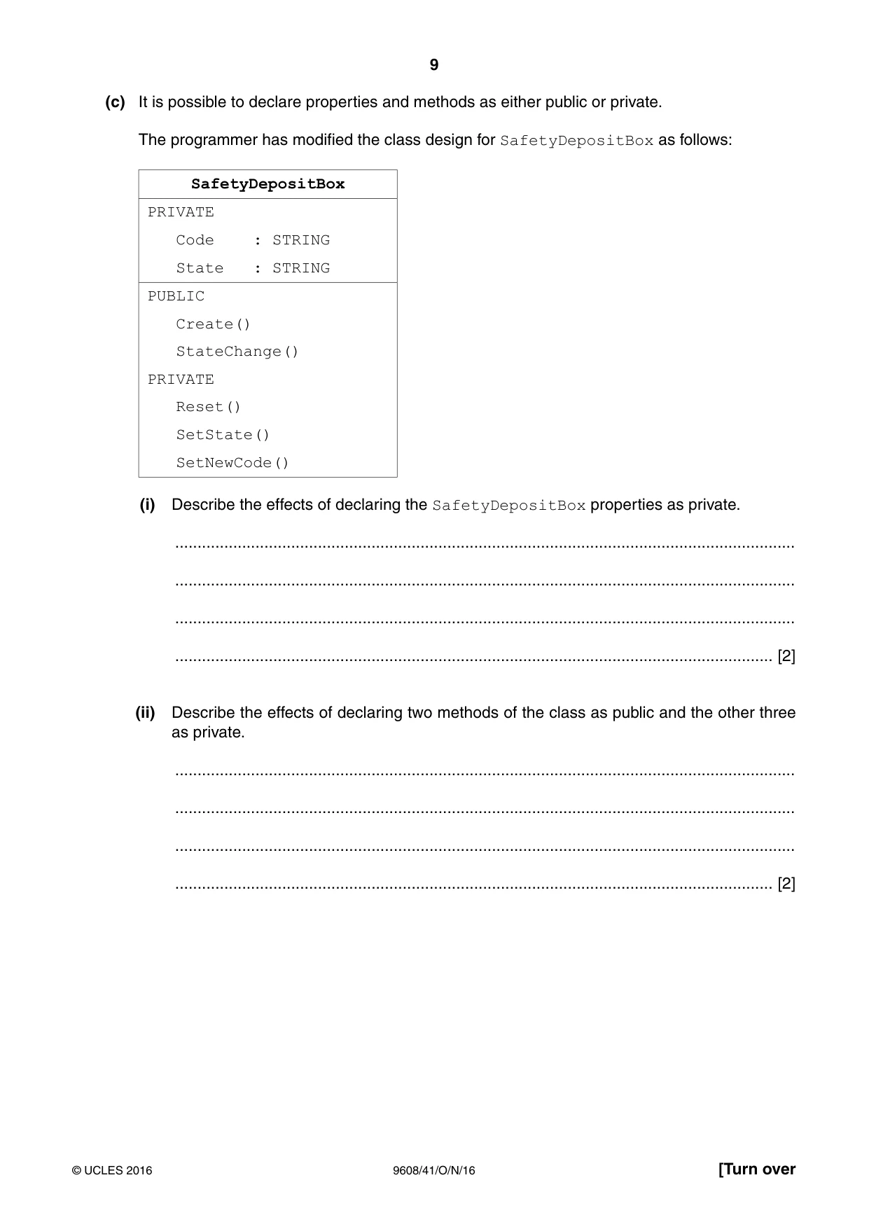 Cambridge A Level Computer Science 9608 2016 Oct/Nov Paper 4 · Variant 1 question paper, page 9 of 16