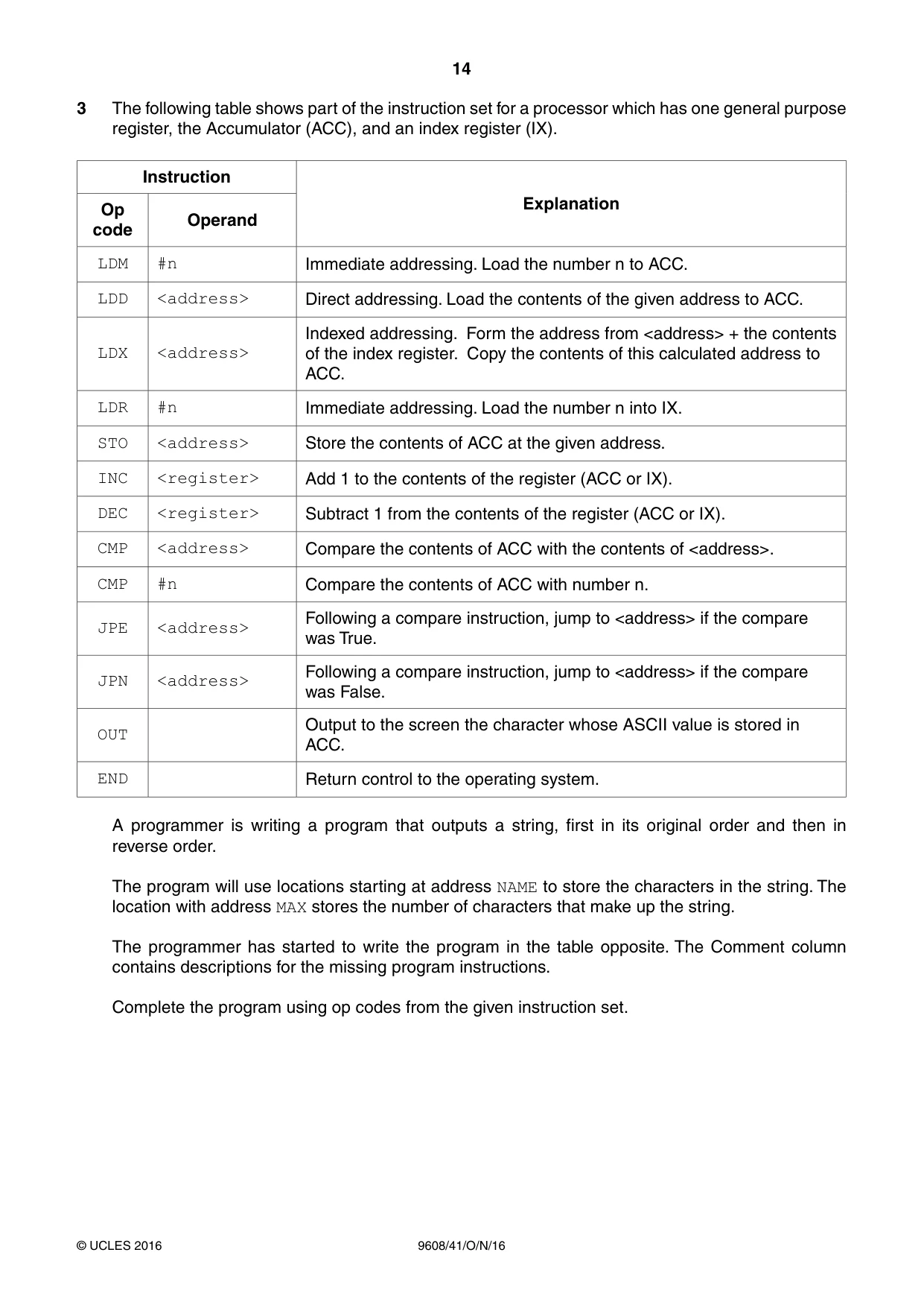 Cambridge A Level Computer Science 9608 2016 Oct/Nov Paper 4 · Variant 1 question paper, page 14 of 16