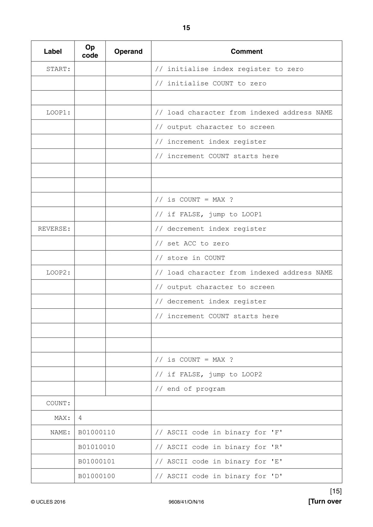 Cambridge A Level Computer Science 9608 2016 Oct/Nov Paper 4 · Variant 1 question paper, page 15 of 16