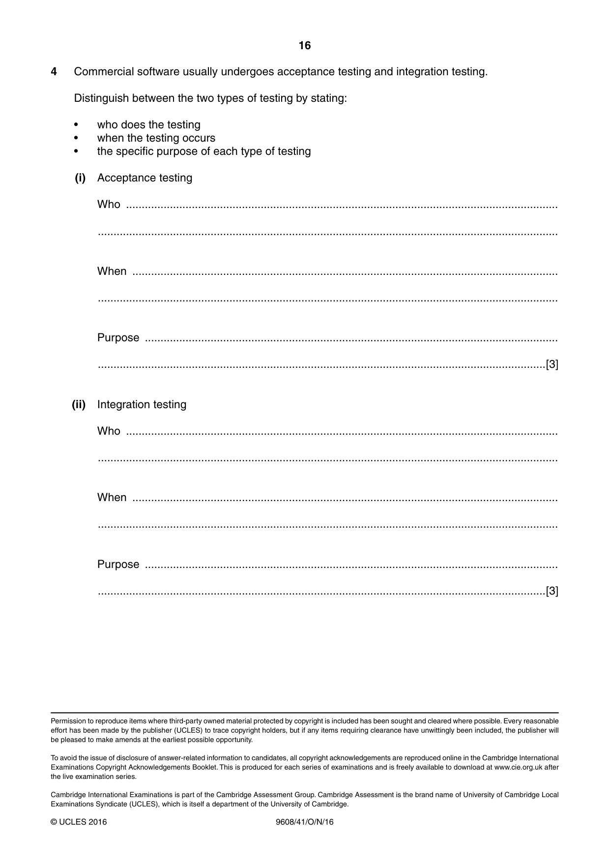 Cambridge A Level Computer Science 9608 2016 Oct/Nov Paper 4 · Variant 1 question paper, page 16 of 16