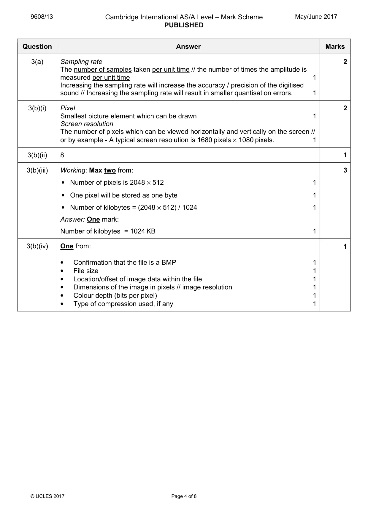 Mark scheme, page 4 of 8