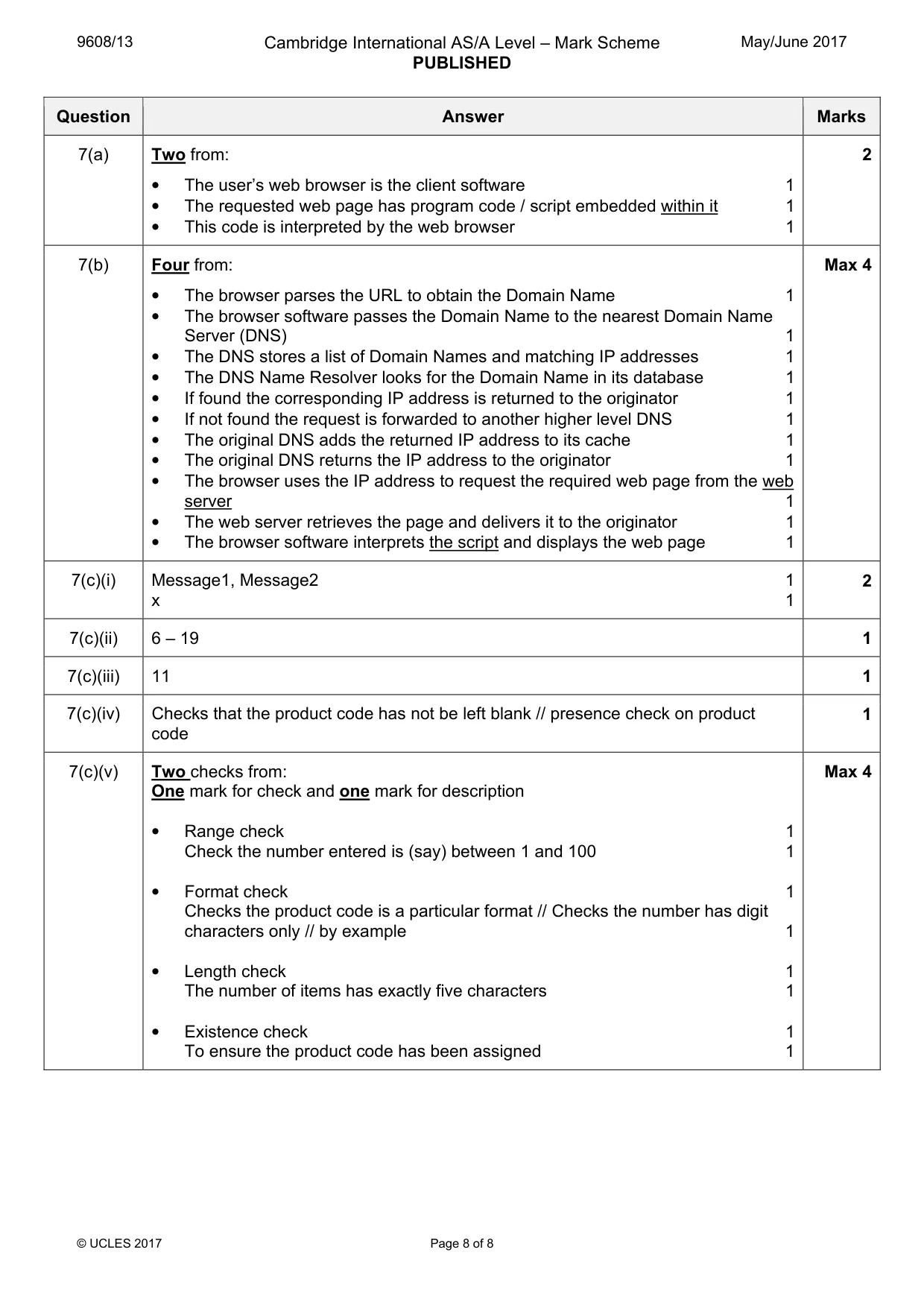 Mark scheme, page 8 of 8