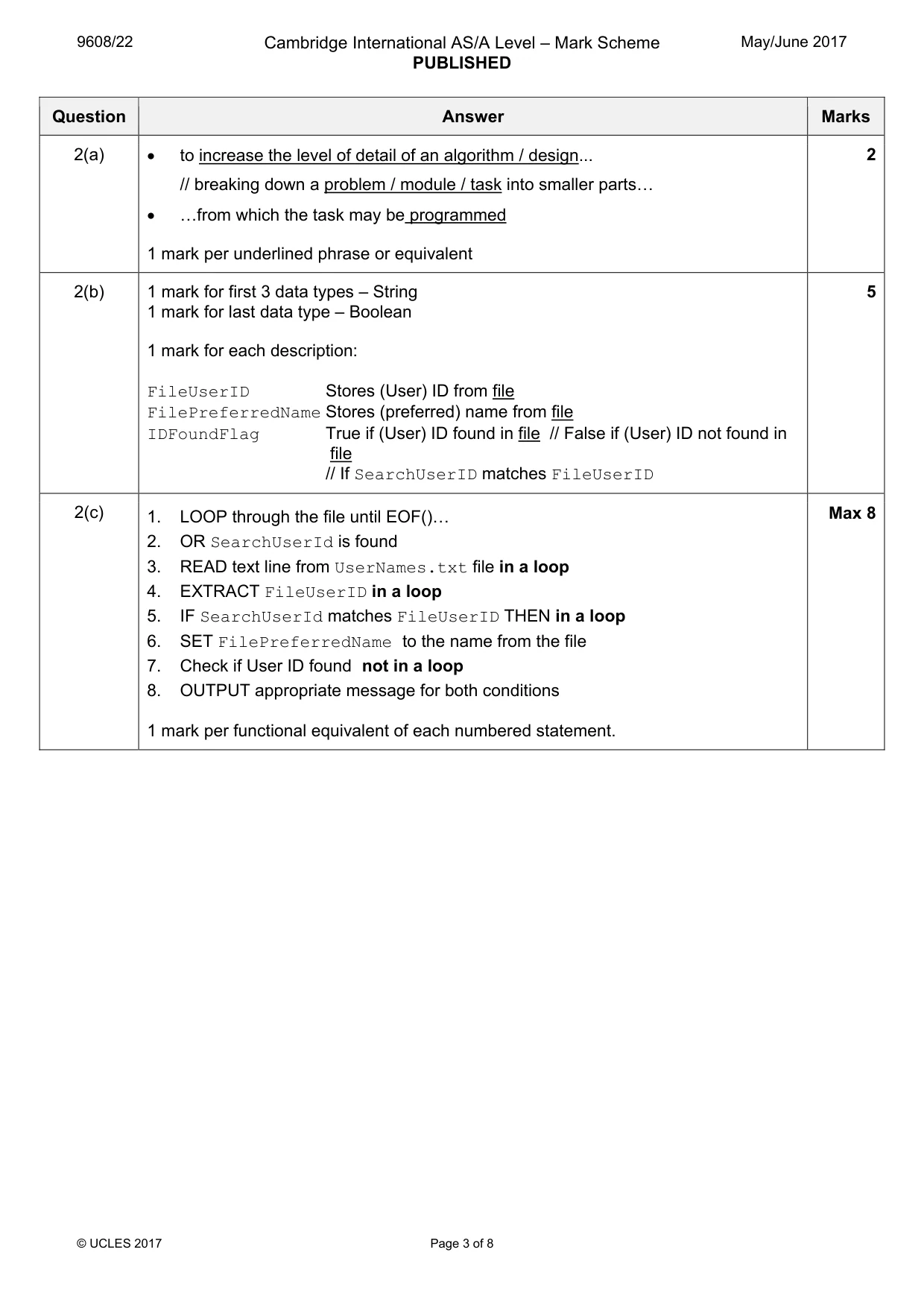 Mark scheme, page 3 of 8