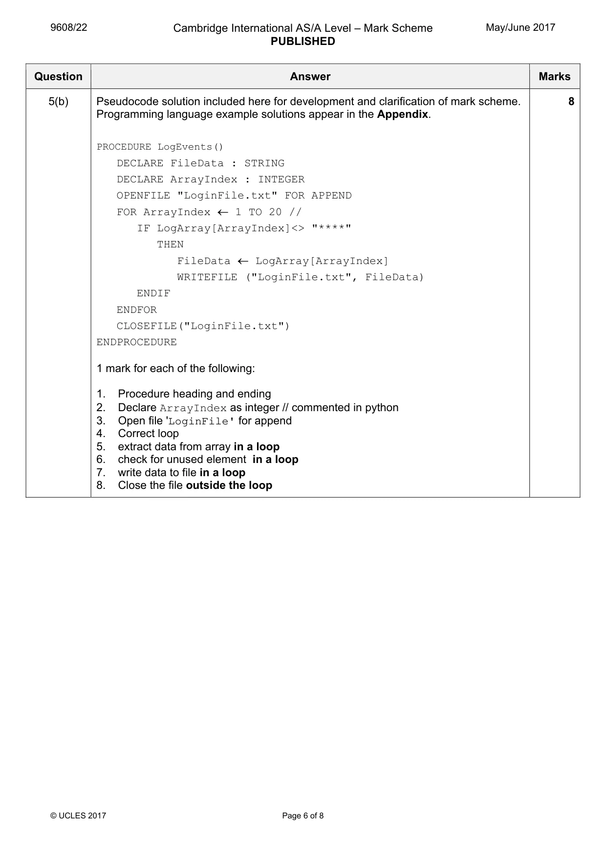 Mark scheme, page 6 of 8