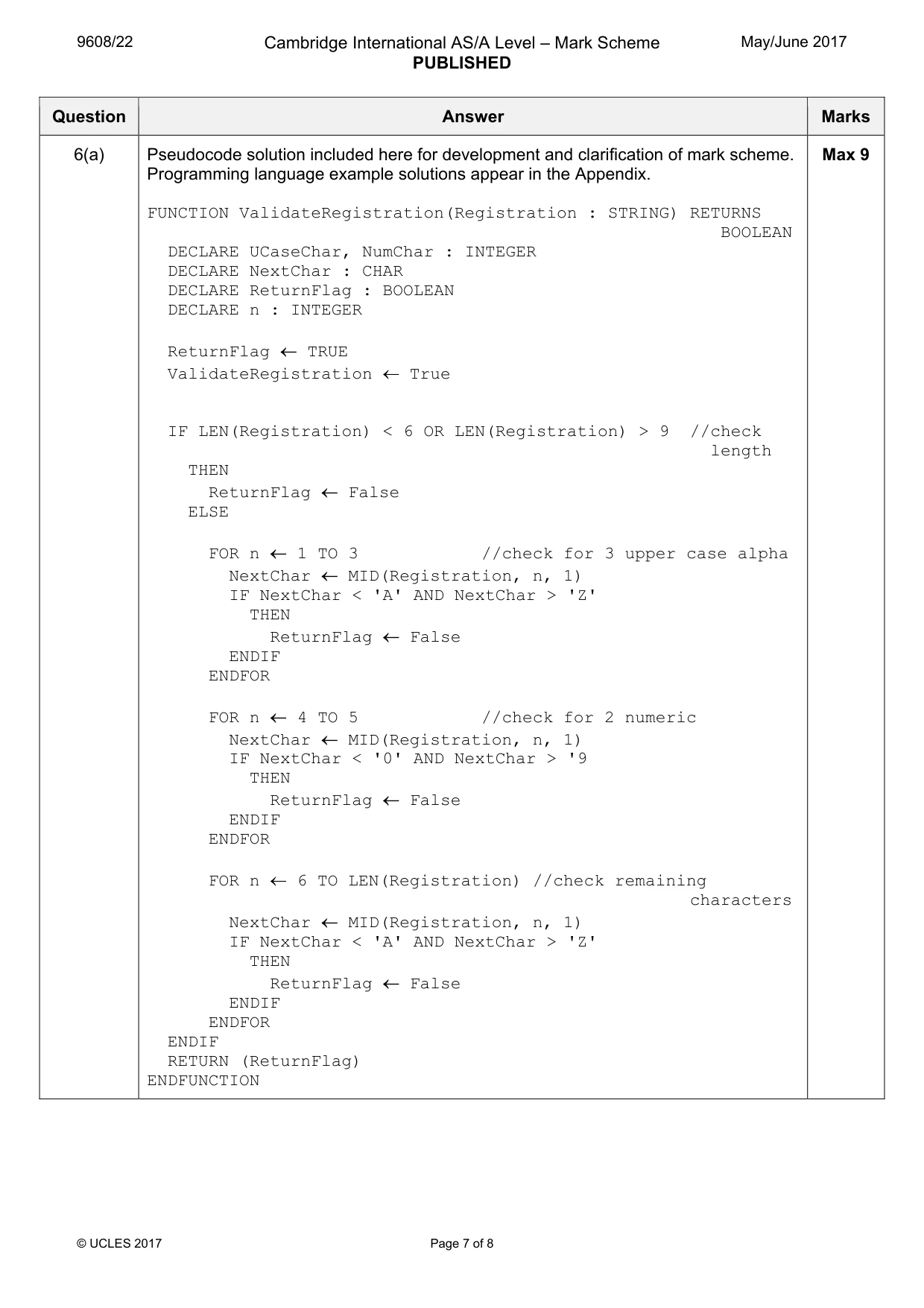 Mark scheme, page 7 of 8