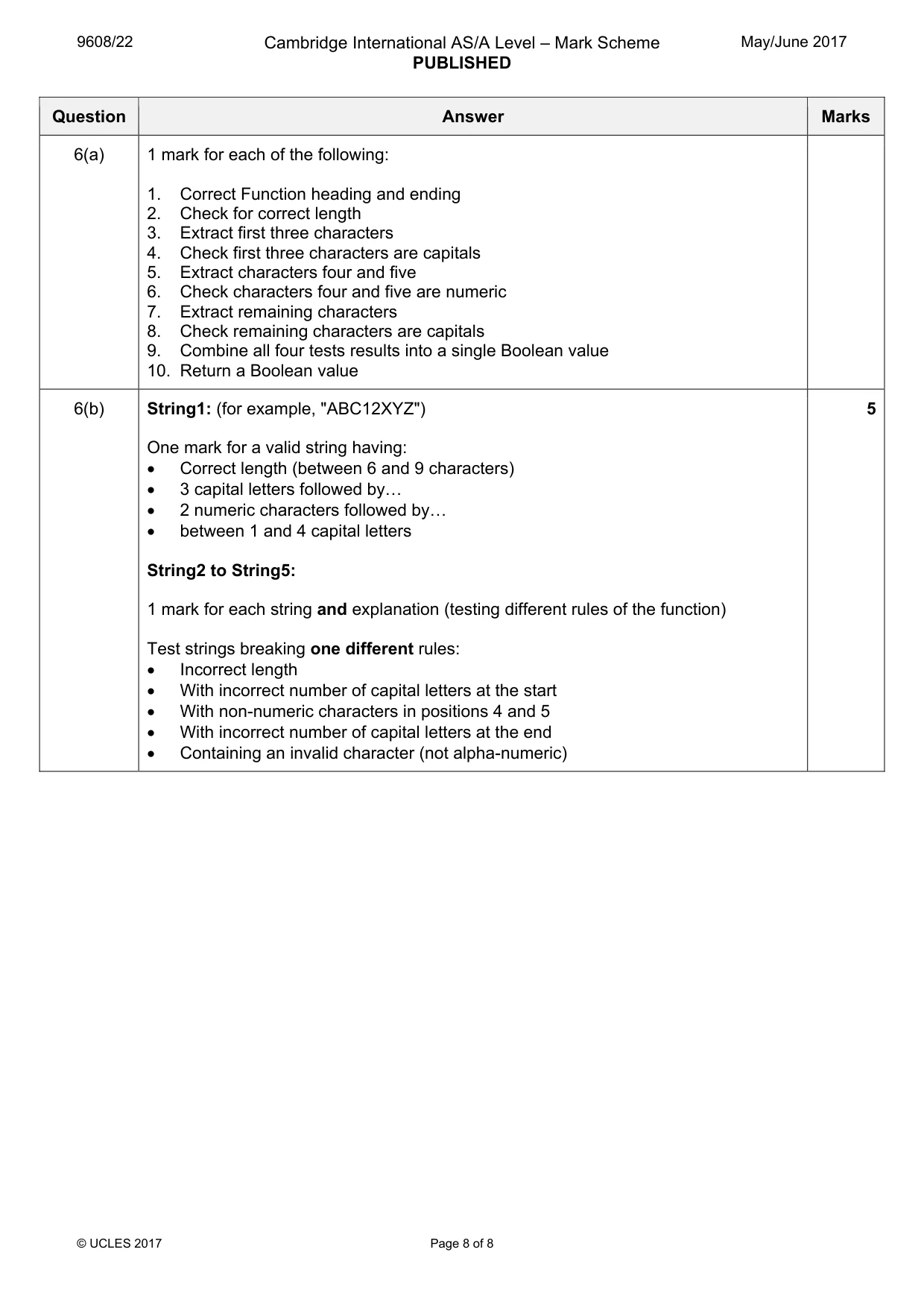 Mark scheme, page 8 of 8