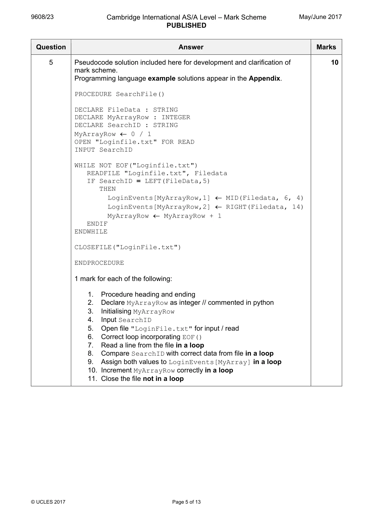 Mark scheme, page 5 of 13