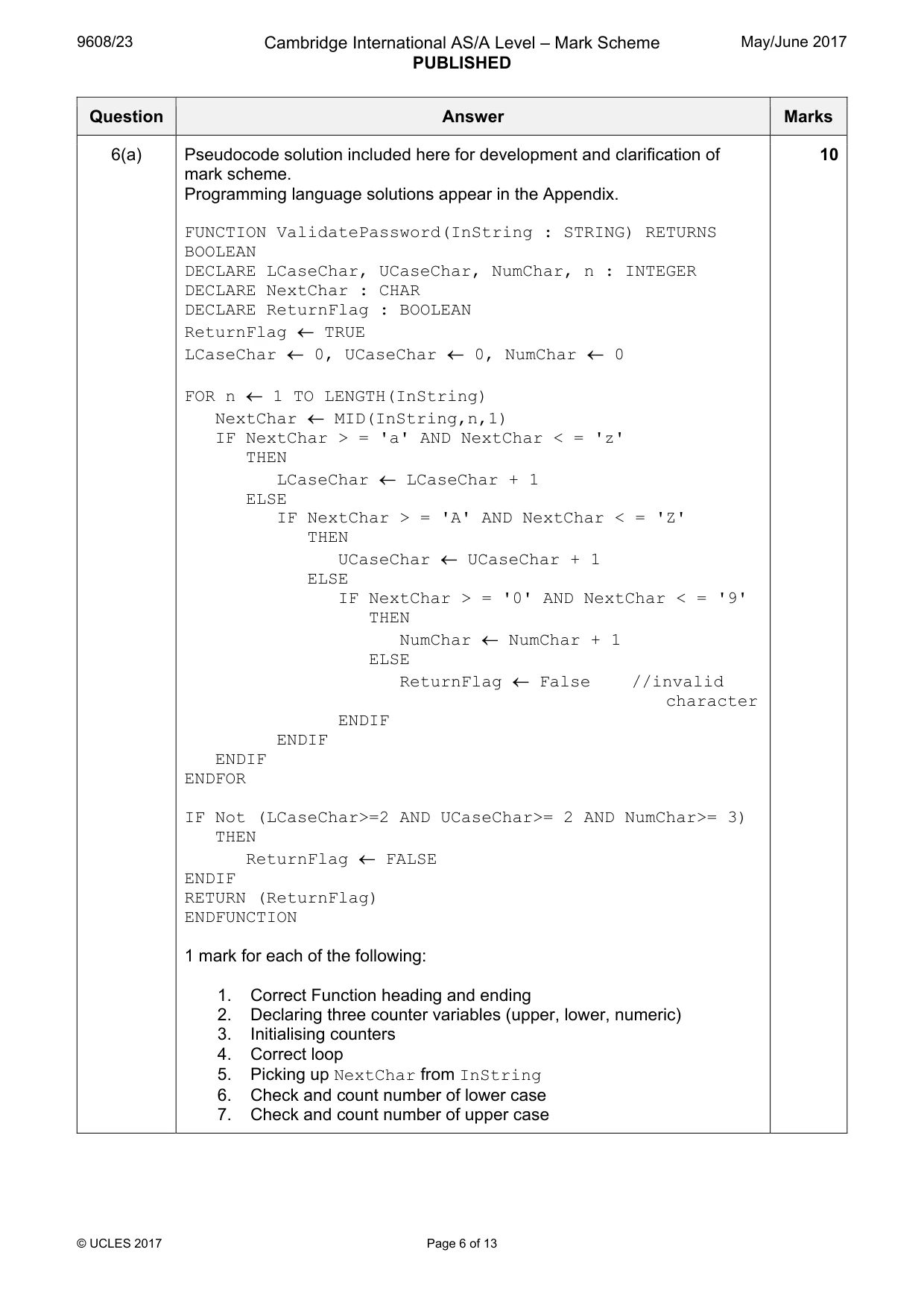 Mark scheme, page 6 of 13