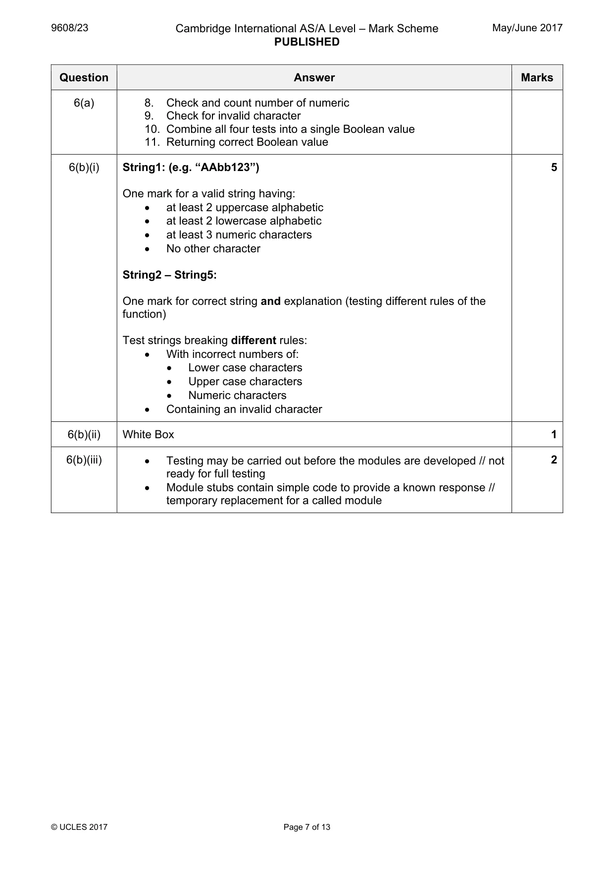 Mark scheme, page 7 of 13