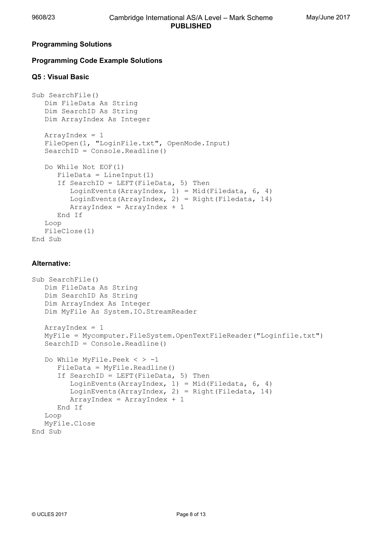 Mark scheme, page 8 of 13