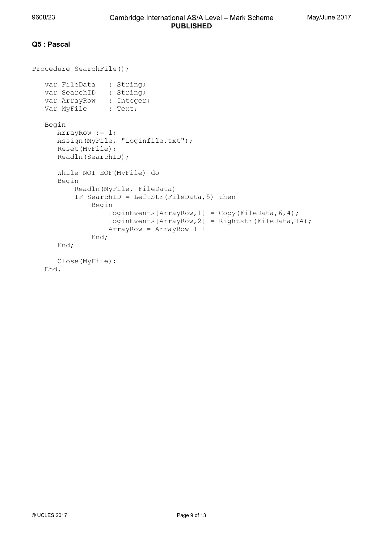 Mark scheme, page 9 of 13