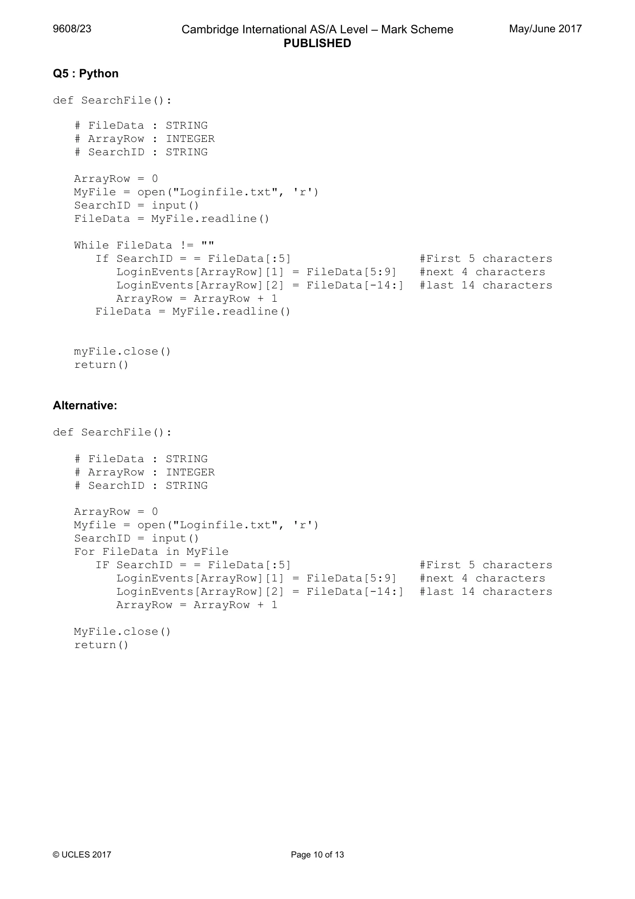 Mark scheme, page 10 of 13
