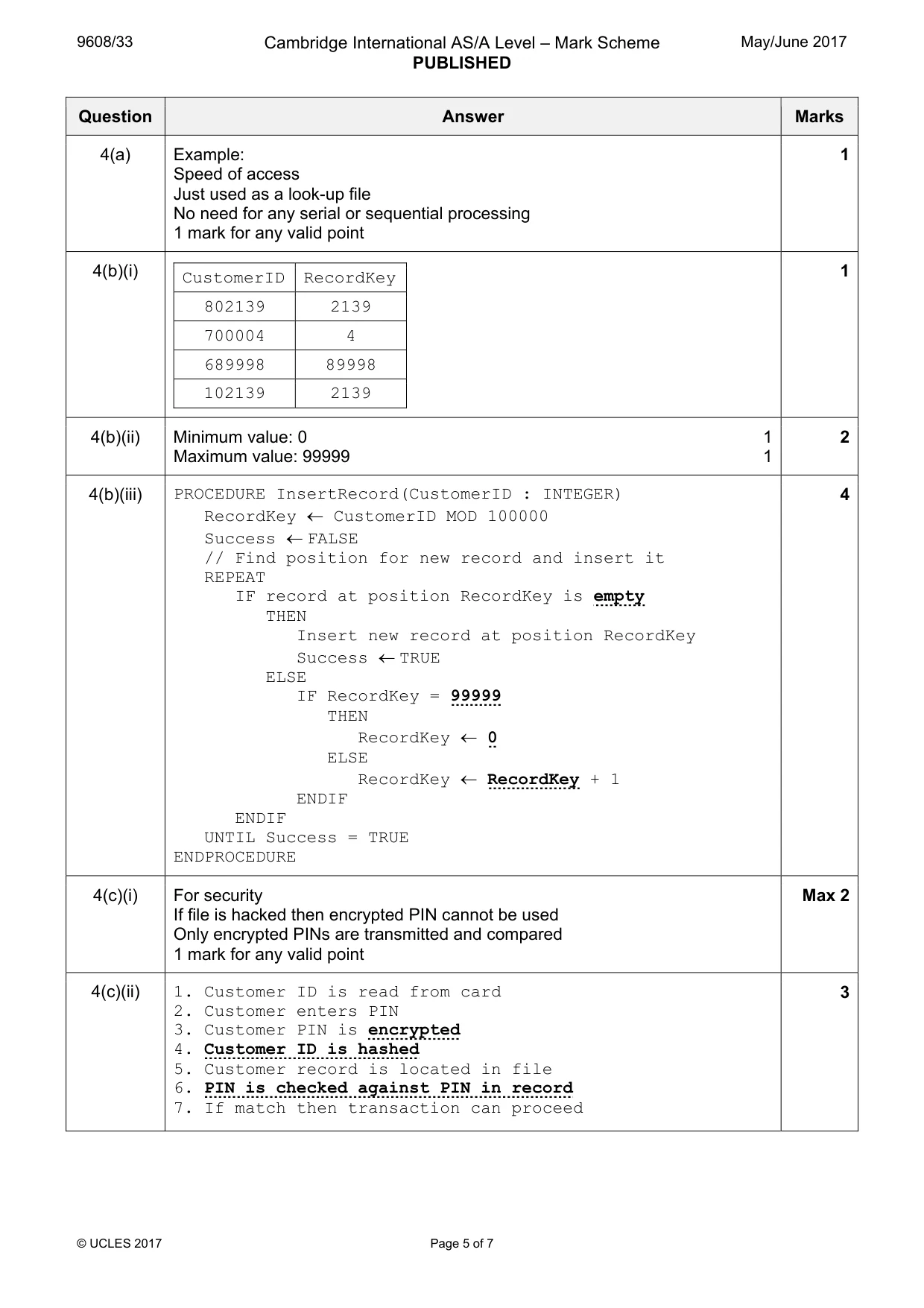 Mark scheme, page 5 of 7