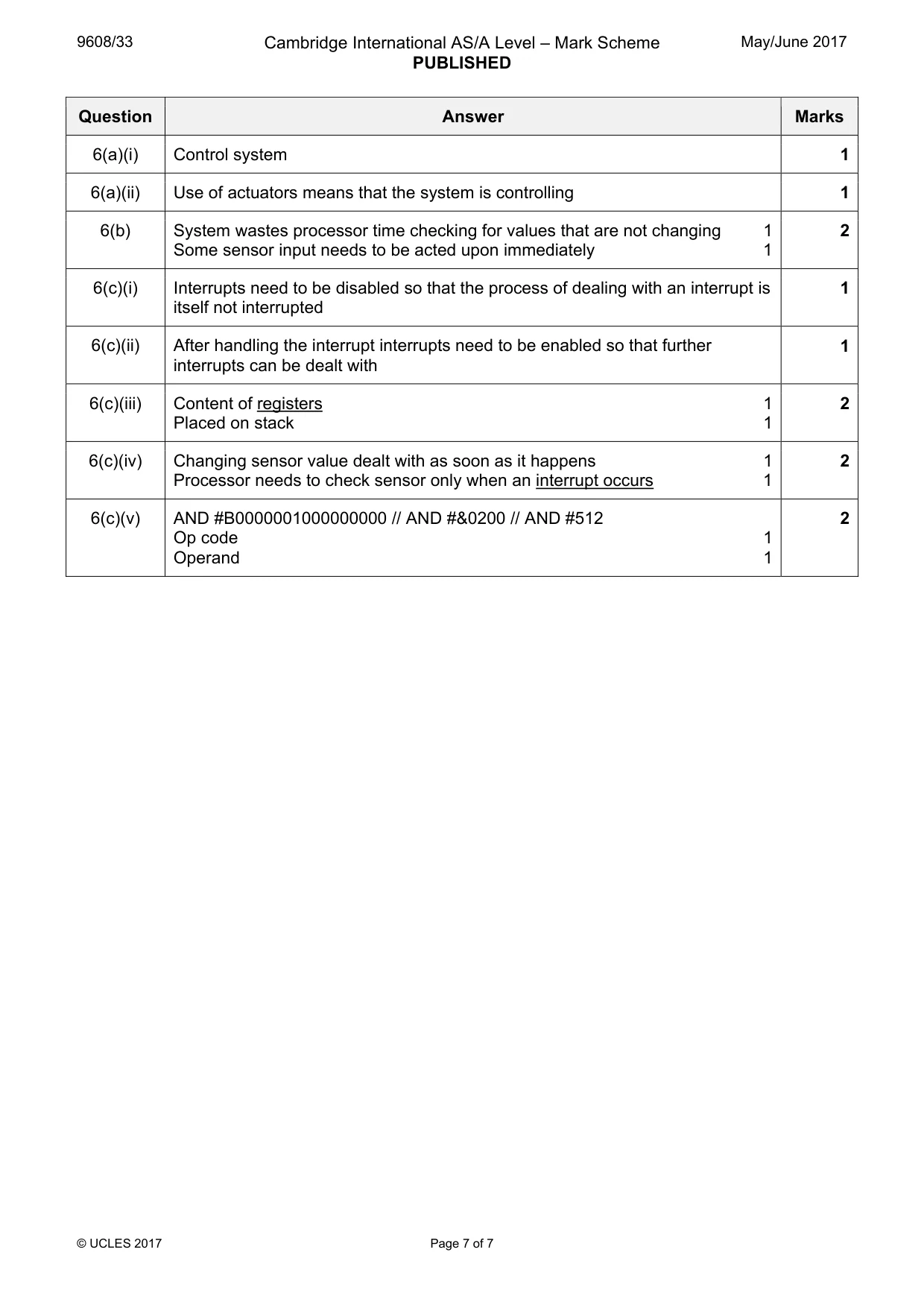 Mark scheme, page 7 of 7