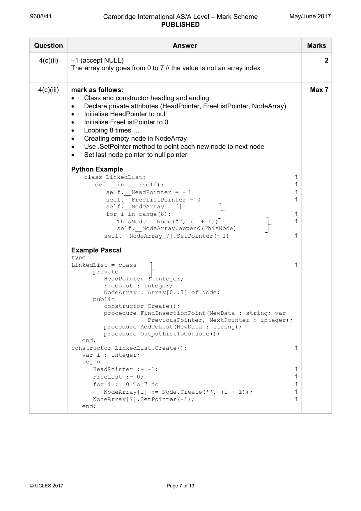 Mark scheme, page 7 of 13