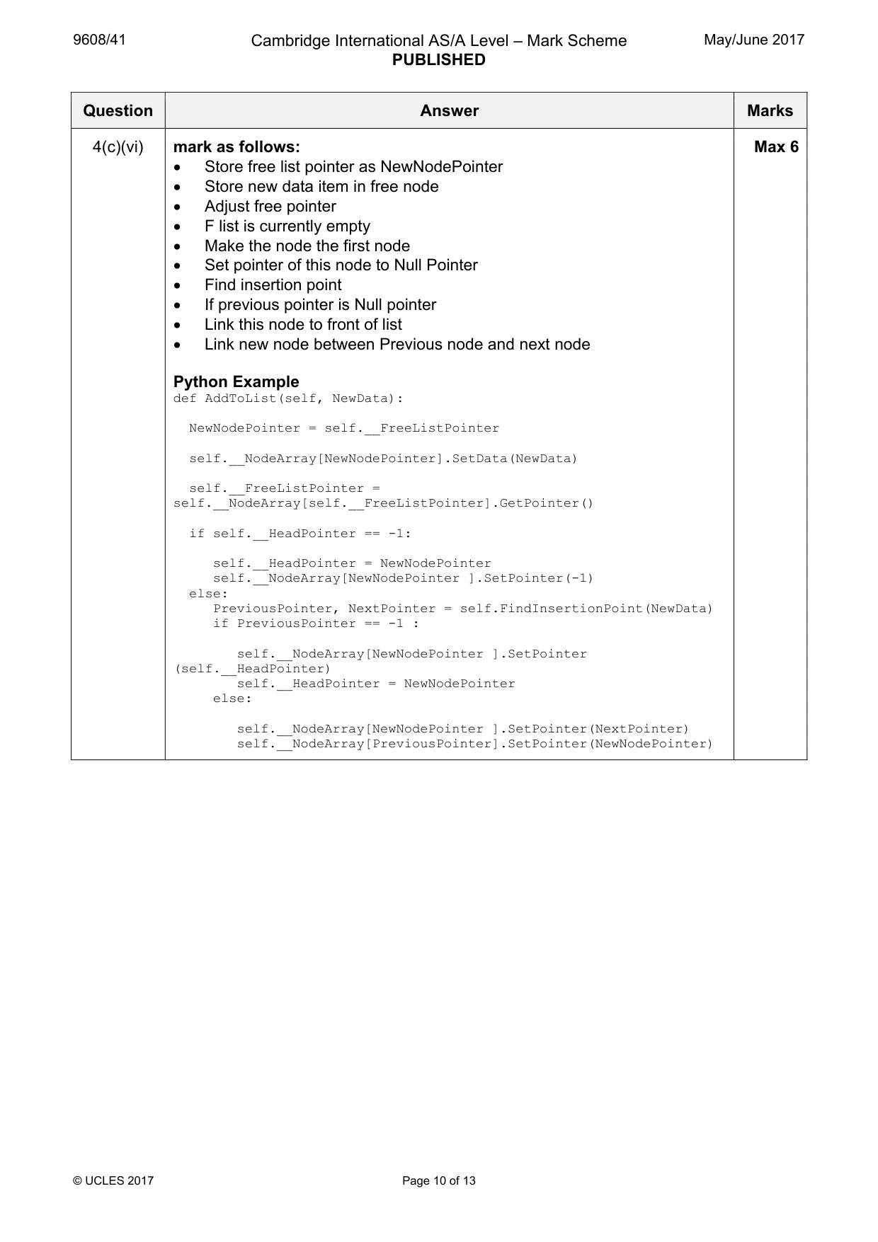 Mark scheme, page 10 of 13