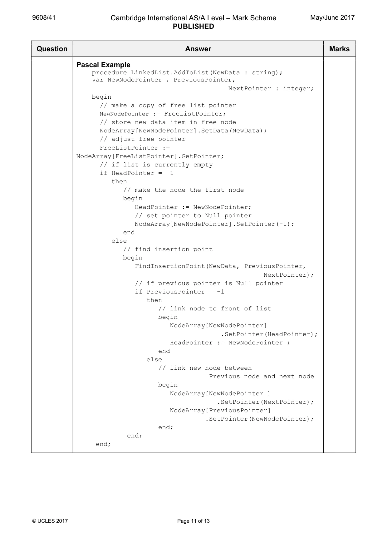 Mark scheme, page 11 of 13