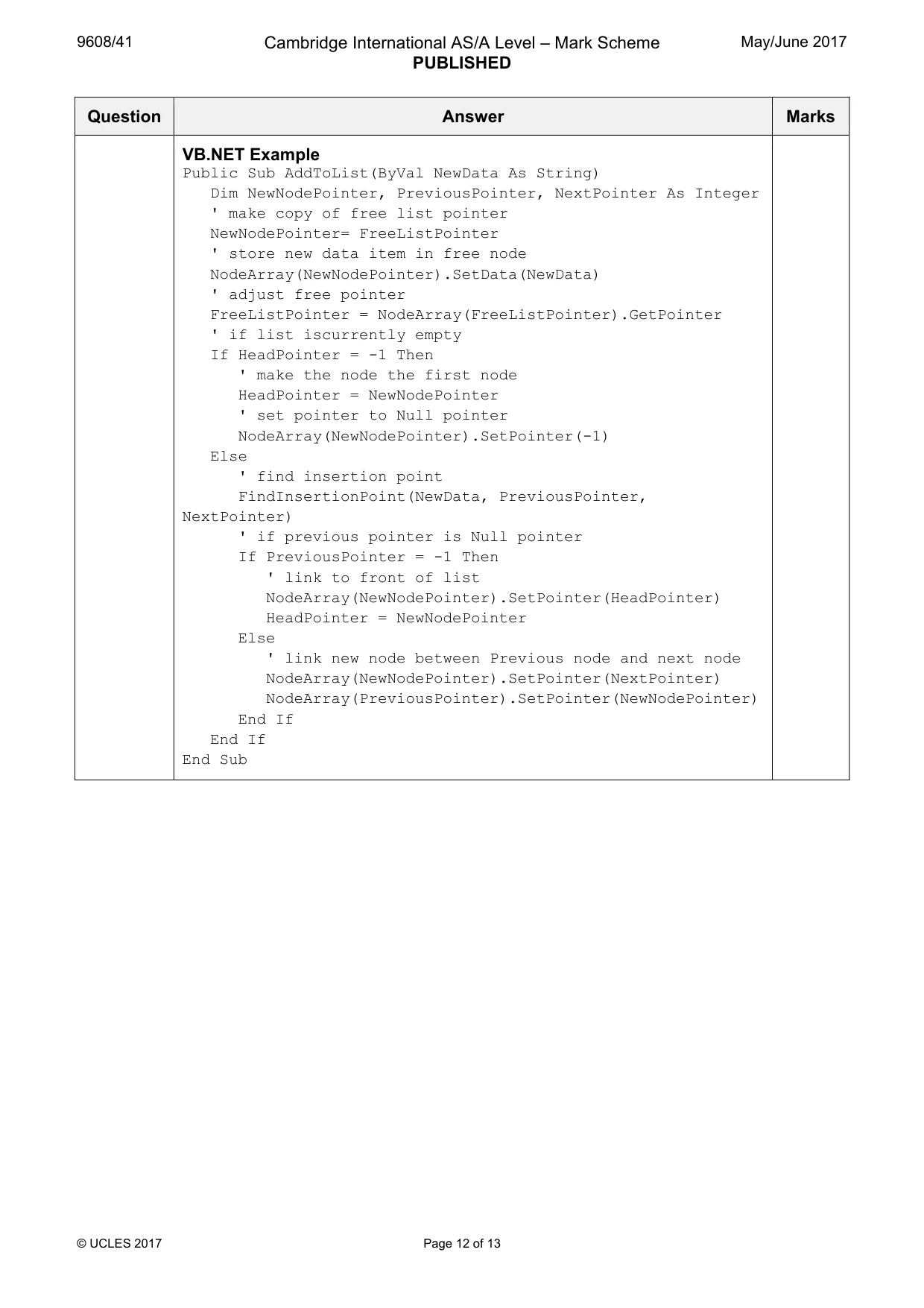 Mark scheme, page 12 of 13