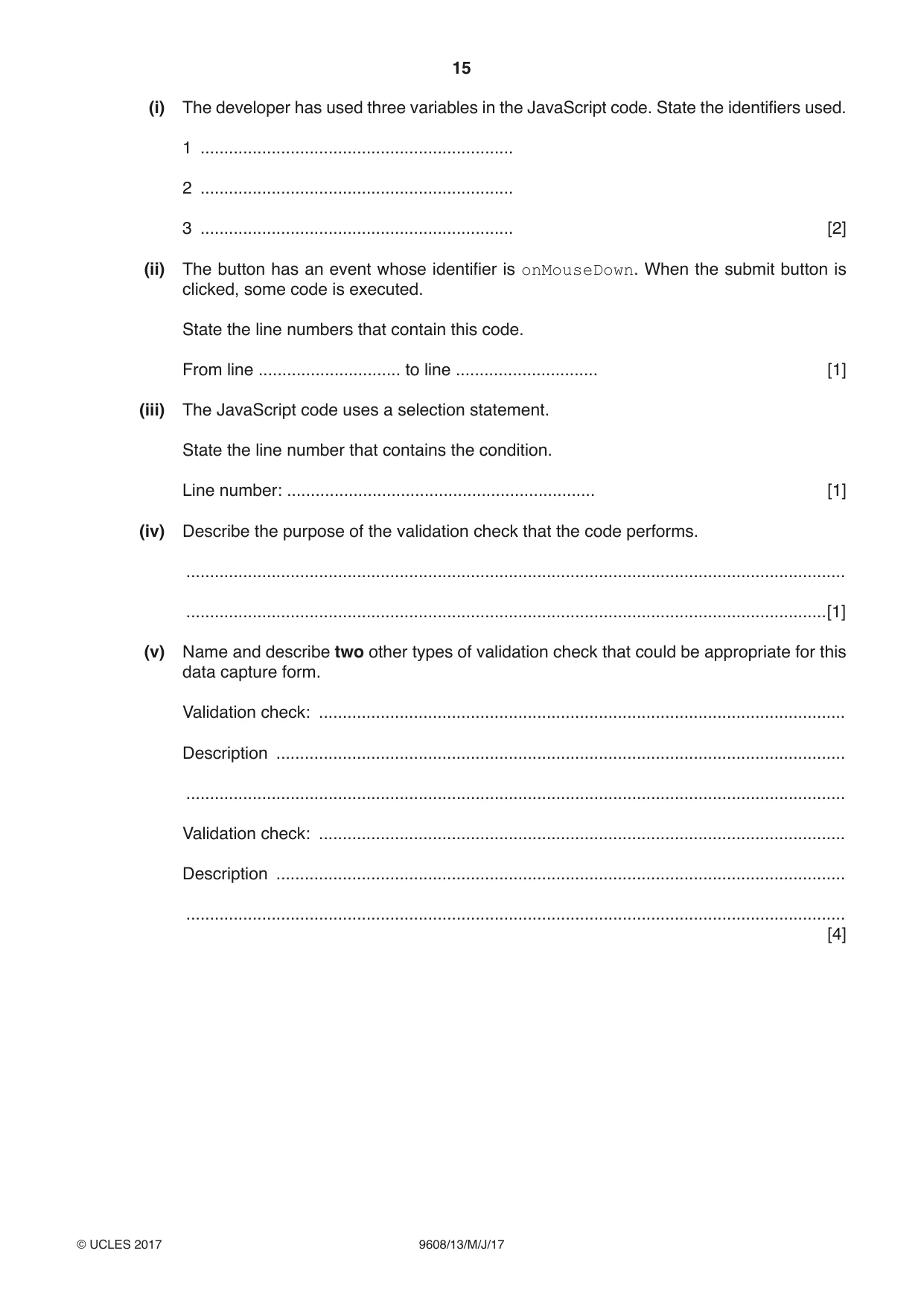 Cambridge A Level Computer Science 9608 2017 May/June Paper 1 · Variant 3 question paper, page 15 of 16