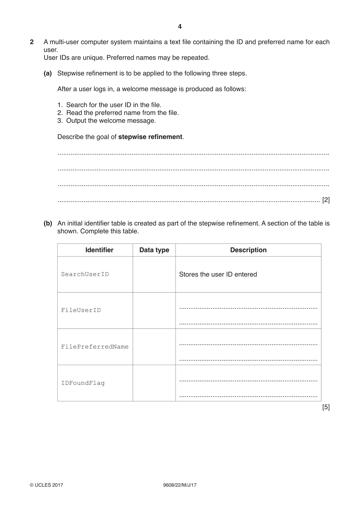 Cambridge A Level Computer Science 9608 2017 May/June Paper 2 · Variant 2 question paper, page 4 of 16