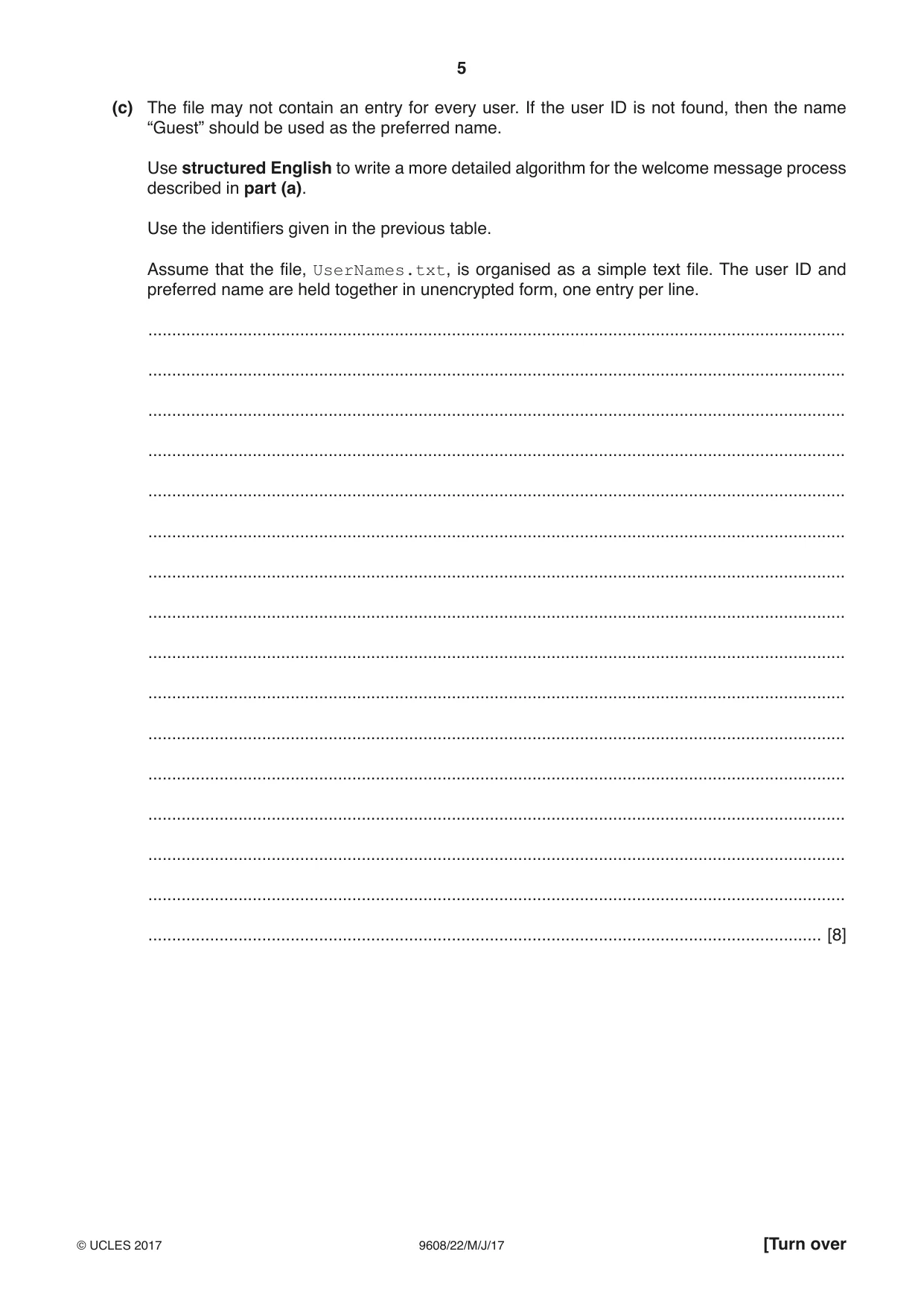 Cambridge A Level Computer Science 9608 2017 May/June Paper 2 · Variant 2 question paper, page 5 of 16