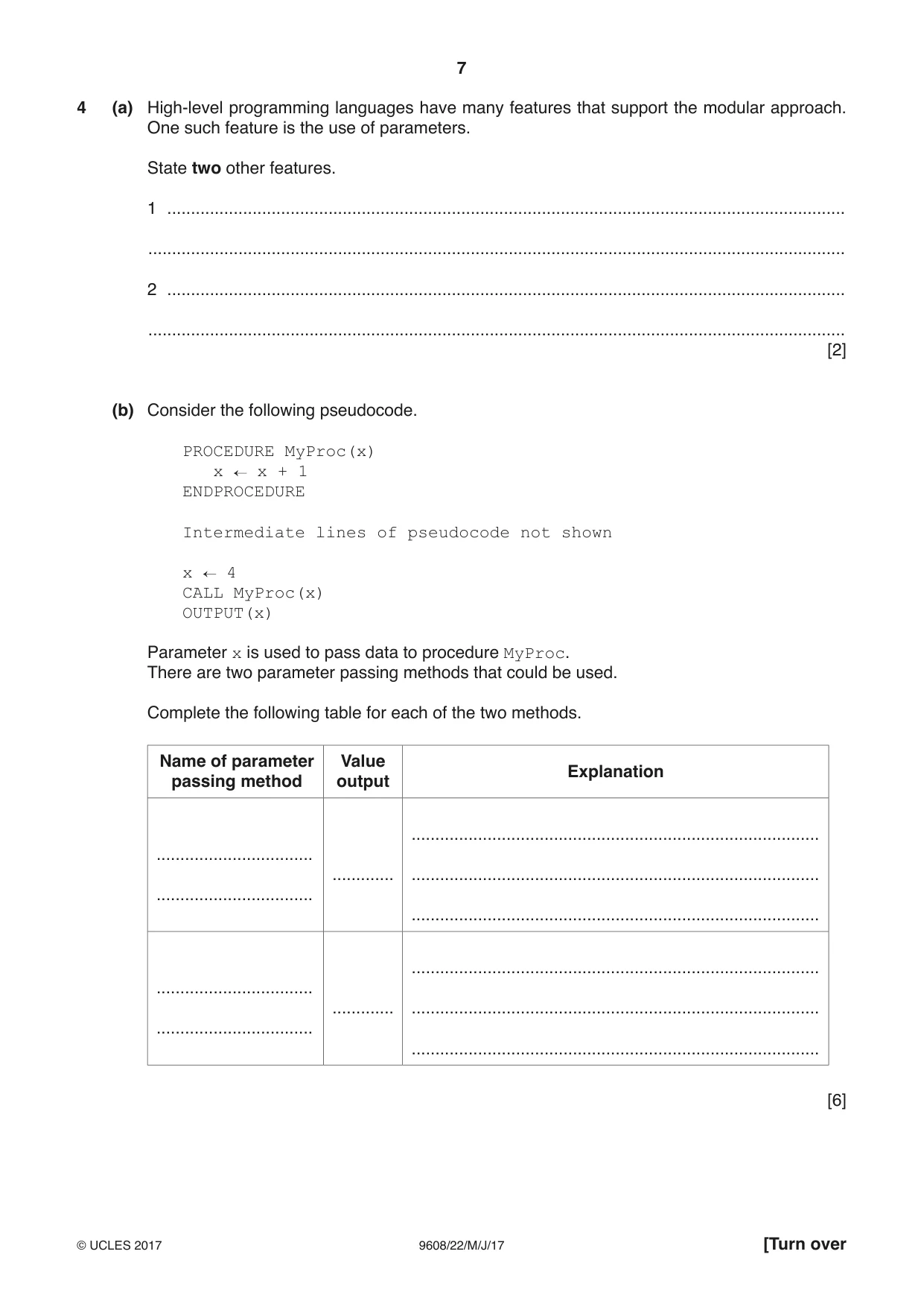 Cambridge A Level Computer Science 9608 2017 May/June Paper 2 · Variant 2 question paper, page 7 of 16