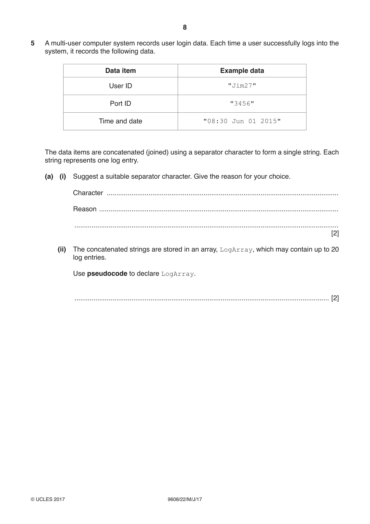 Cambridge A Level Computer Science 9608 2017 May/June Paper 2 · Variant 2 question paper, page 8 of 16