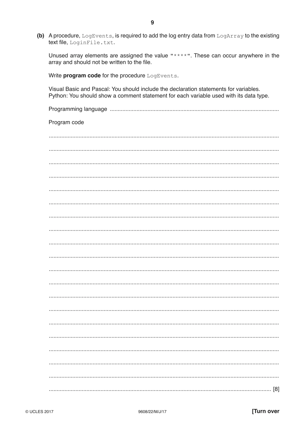 Cambridge A Level Computer Science 9608 2017 May/June Paper 2 · Variant 2 question paper, page 9 of 16