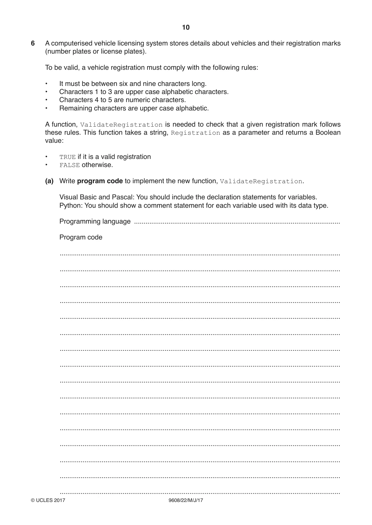 Cambridge A Level Computer Science 9608 2017 May/June Paper 2 · Variant 2 question paper, page 10 of 16